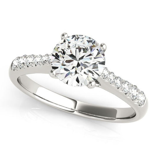 Size: 8.5 - 14k White Gold Round Cut Diamond Engagement Ring  (1 5/8 cttw)