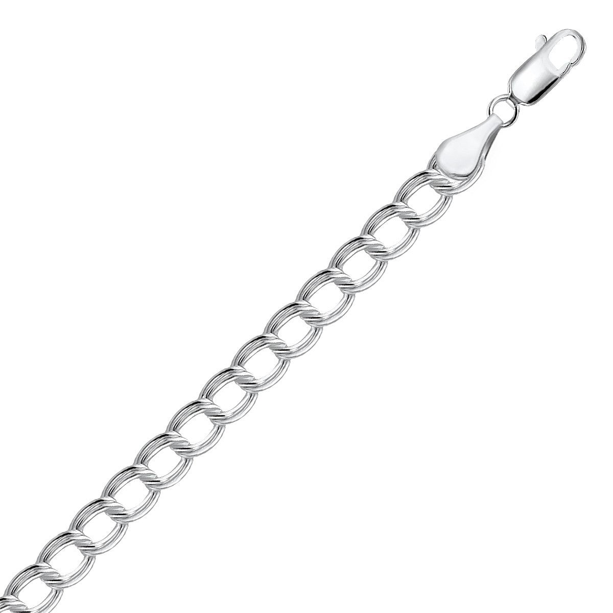 Size: 8'' - Sterling Silver Small Ridged Circular Chain Bracelet with Rhodium Plating