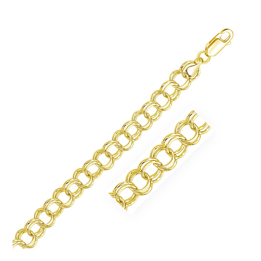 Size: 8'' - 9.0 mm 14k Yellow Gold Solid Double Link Charm Bracelet