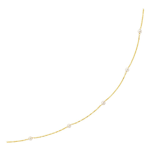 Size: 16'' - 14k Yellow Gold Necklace with White Pearls