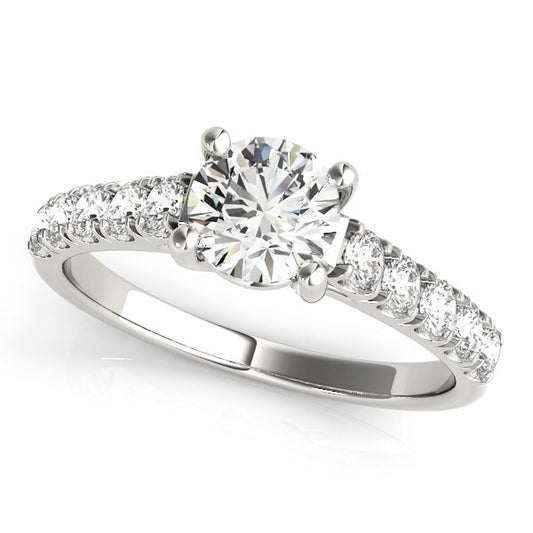 Size: 8.5 - 14k White Gold Round Trellis Setting Diamond Engagement Ring (1 cttw)