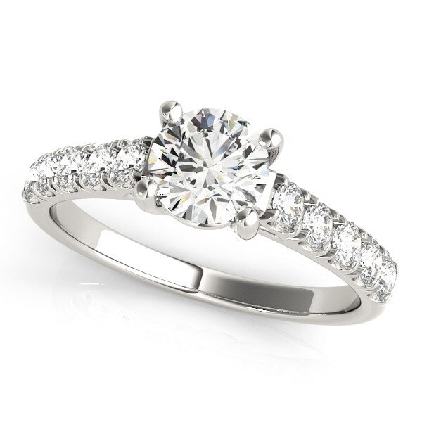 Size: 8 - 14k White Gold Round Trellis Setting Diamond Engagement Ring (1 cttw)