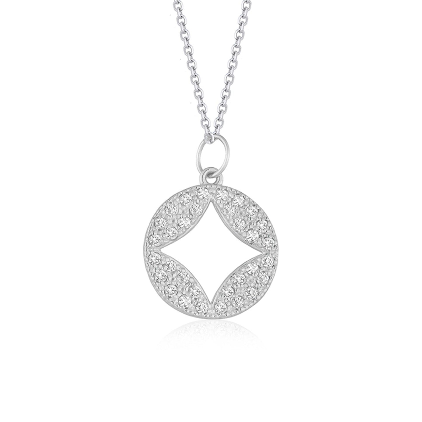 Size: 16'' - 14k White Gold Diamond Studded Circle Pendant with Cut-out (1/3 cttw)