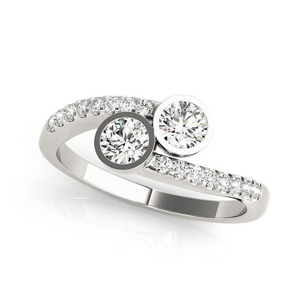 Size: 3 - 14k White Gold Round Bezel Setting Two Stone Diamond Ring (5/8 cttw)