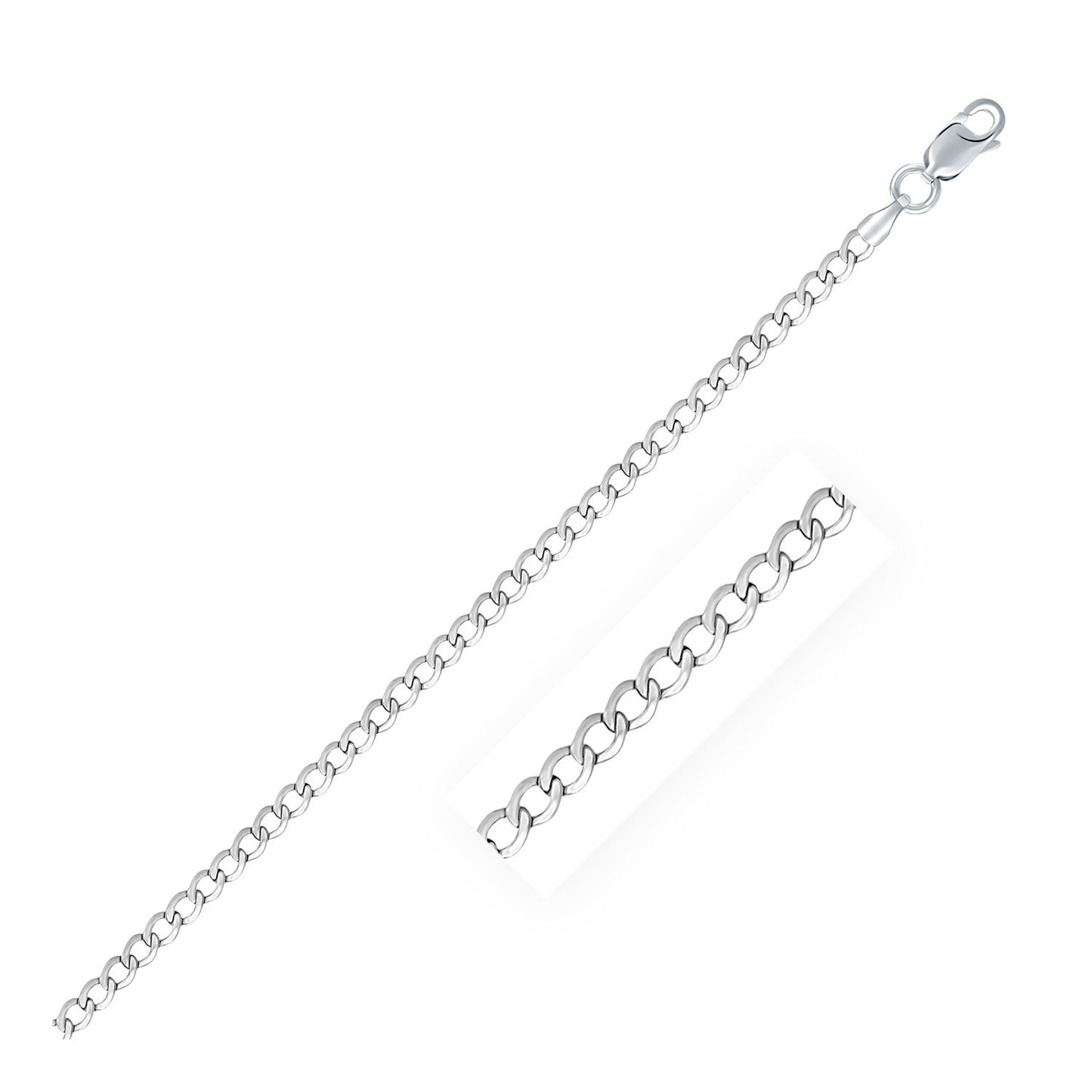 Size: 20'' - Rhodium Plated Sterling Silver Curb Style Chain (3.00 mm)