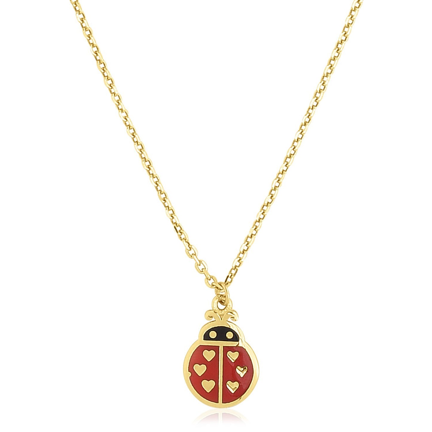 Size: 18'' - 14k Yellow Gold High Polish Ladybug Enamel Necklace