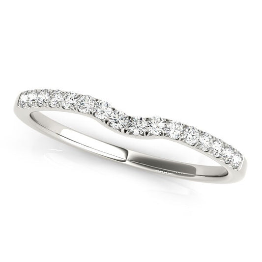 Size: 8.5 - 14k White Gold Curved Pave Setting Diamond Wedding Ring (1/8 cttw)