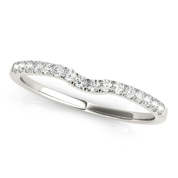 Size: 9 - 14k White Gold Curved Pave Setting Diamond Wedding Ring (1/8 cttw)