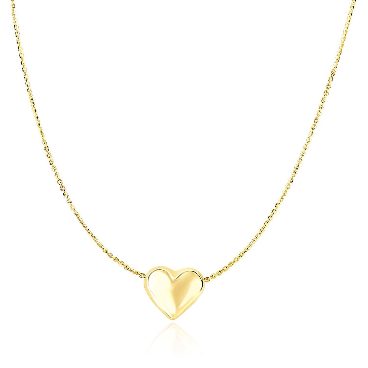 Size: 18'' - 14k Yellow Gold Chain Necklace with Sliding Puffed Heart Charm