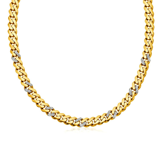 Size: 18'' - 14k Yellow Gold 18 inch Polished Curb Chain Necklace with Diamonds