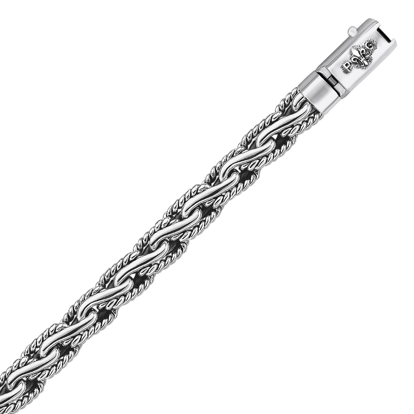 Size: 8.5'' - Oxidized Sterling Silver Men's Chain Bracelet in a Cable Motif