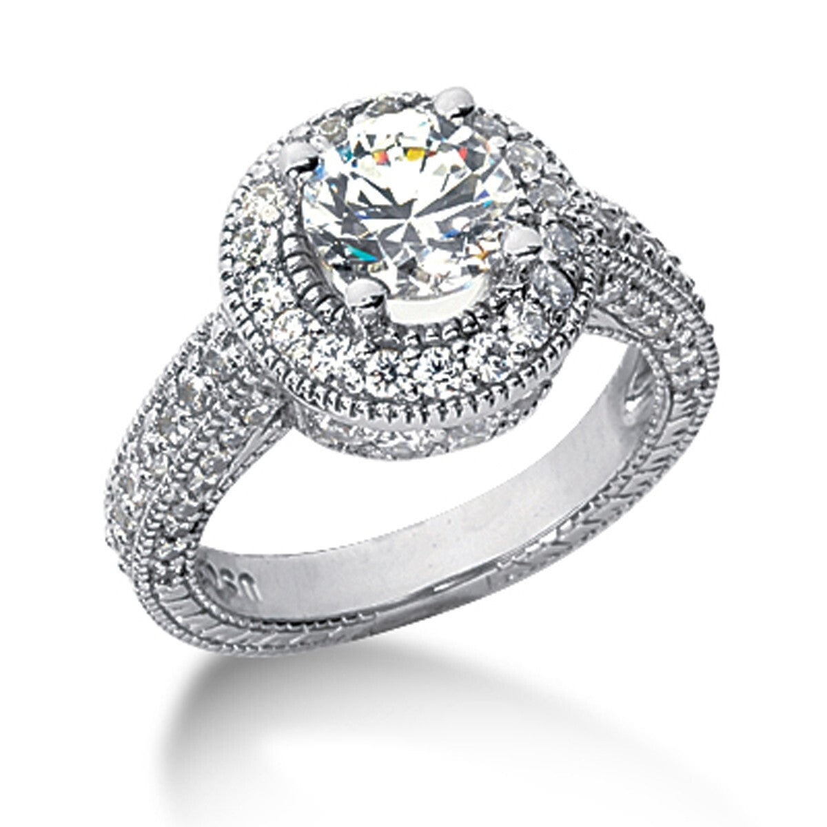 Size: 5.5 - 14k White gold Vintage Halo Diamond Semi-Mount