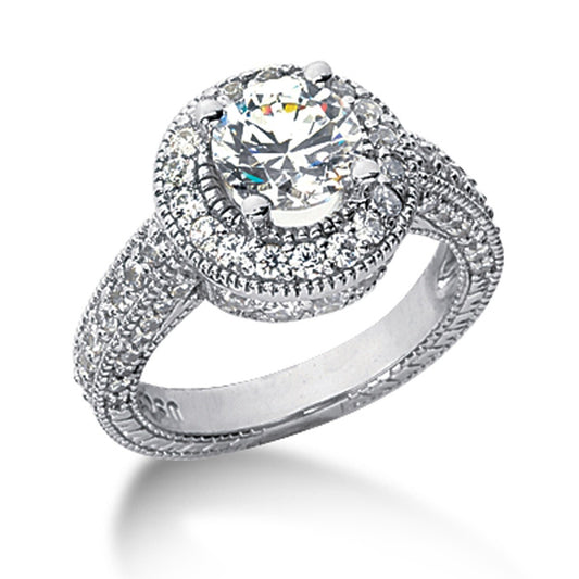 Size: 9.5 - 14k White gold Vintage Halo Diamond Semi-Mount