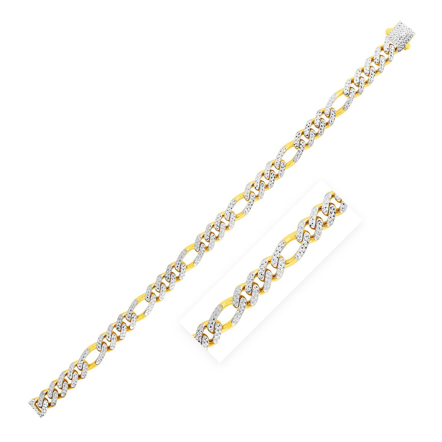 Size: 22'' - 14k Yellow Gold White Pave High Polish Modern Lite Figaro Chain (8.00 mm)