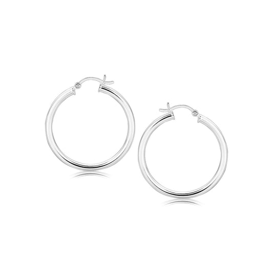 Sterling Silver Hoop Style Earrings with Polished Rhodium Plating (3x30mm)