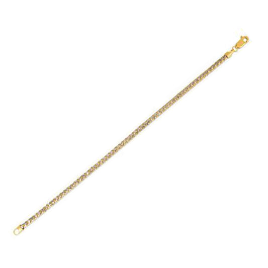 Size: 8 - Round Pave Franco Chain Bracelet in 14k Yellow Gold (3.1 mm)