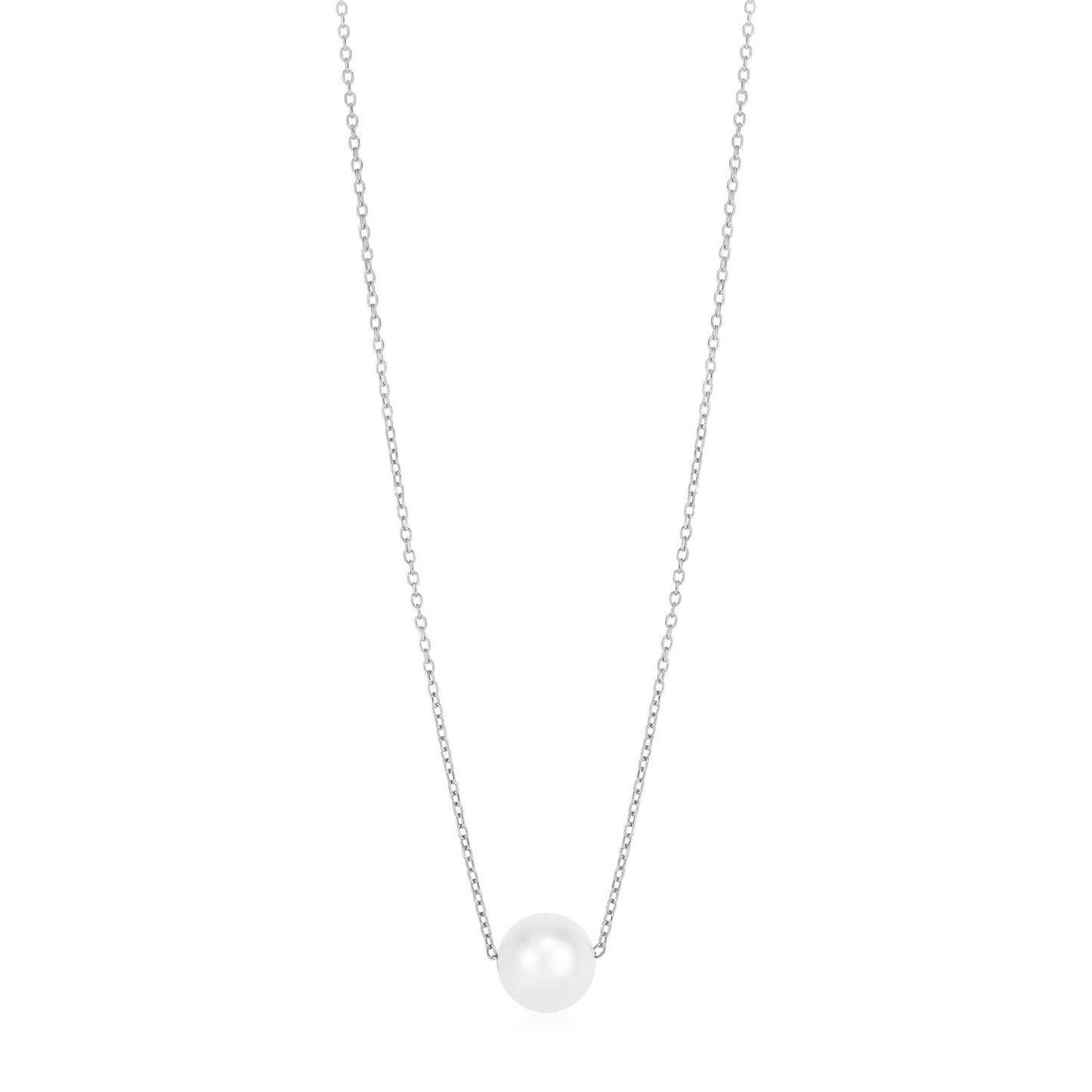 Size: 18'' - 14k White Gold Pearl Solitaire Necklace