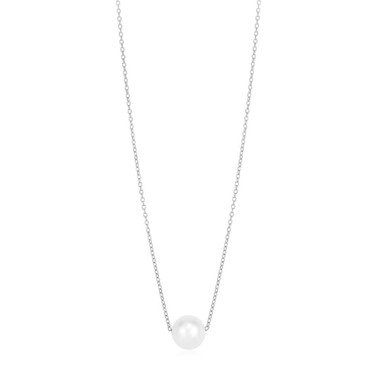 Size: 18'' - 14k White Gold Pearl Solitaire Necklace