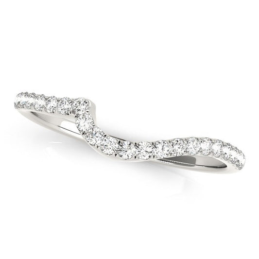 Size: 8.5 - 14k White Gold Round Pave Setting Curved Diamond Wedding Ring (1/5 cttw)