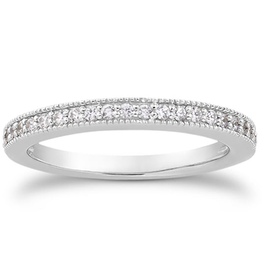 Size: 8.5 - 14k White Gold Pave Diamond Milgrain Wedding Ring Band Set 1/2 Around