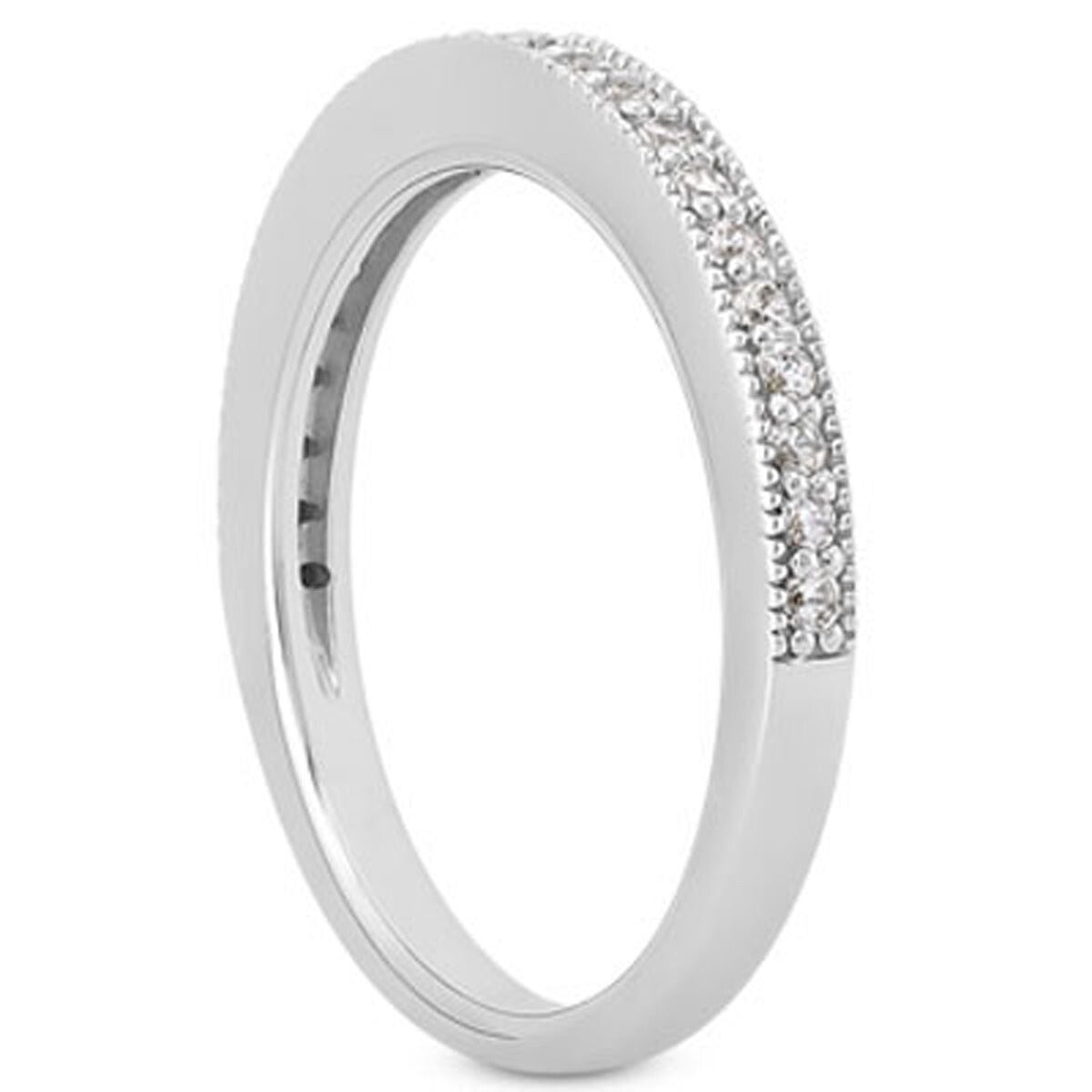 Size: 9 - 14k White Gold Pave Diamond Milgrain Wedding Ring Band Set 1/2 Around