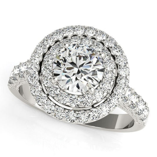 Size: 8.5 - 14k White Gold Diamond Engagement Ring with Double Pave Halo (2 5/8 cttw)