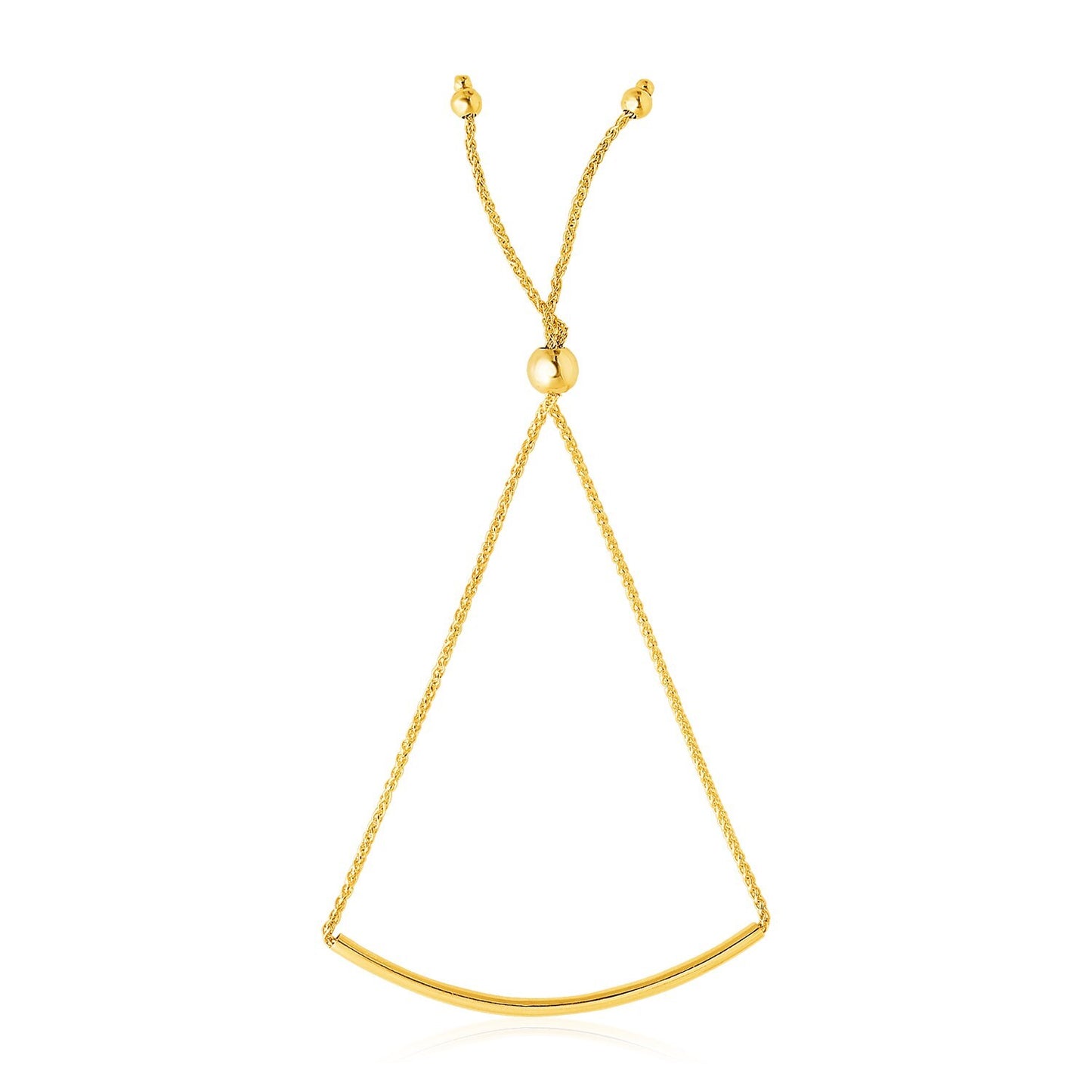 Size: 9.25'' - 14k Yellow Gold Smooth Curved Bar Lariat Design Bracelet