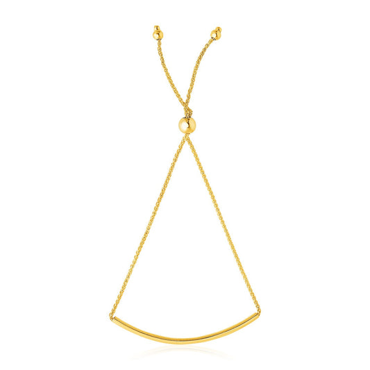 Size: 9.25'' - 14k Yellow Gold Smooth Curved Bar Lariat Design Bracelet