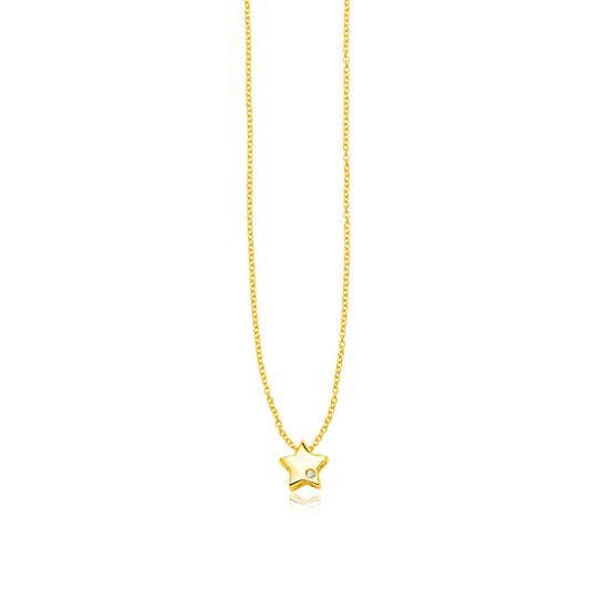 Size: 18'' - 14k Yellow Gold Polished Star Necklace with Diamond