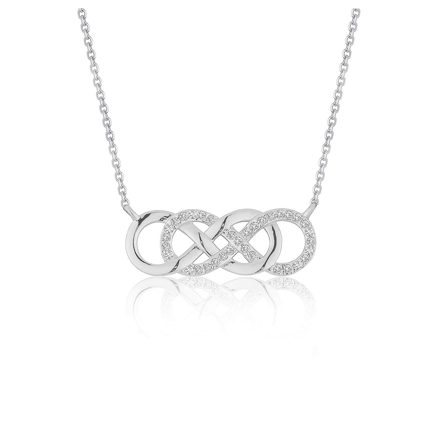 Size: 18'' - Double Infinity Diamond Pendant in 14k White Gold