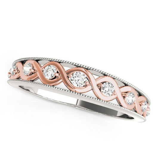 Size: 8.5 - 14k White And Rose Gold Infity Diamond Wedding Band (1/8 cttw)