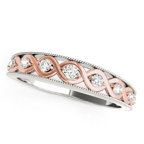 Size: 9 - 14k White And Rose Gold Infity Diamond Wedding Band (1/8 cttw)