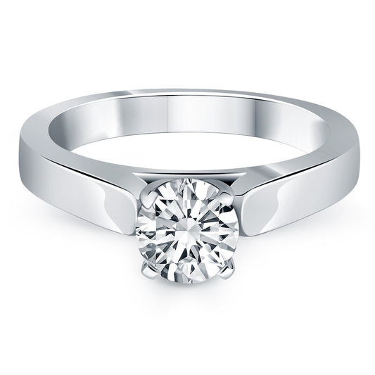 Size: 4 - 14k White Gold Wide Cathedral Solitaire Engagement Ring Mounting