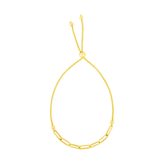 Size: 9.25'' - 14K Yellow Gold Adjustable Bracelet with Paperclip Chain