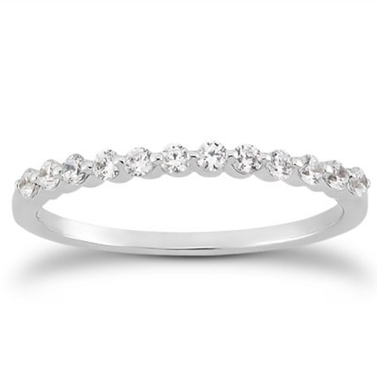 Size: 8.5 - 14k White Gold Floating Diamond Single Shared Prong Wedding Ring Band