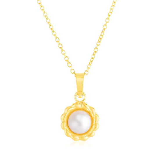 Size: 18'' - 14k Yellow Gold Flower Necklace with Pearl