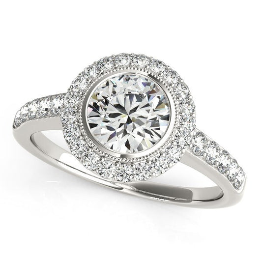 Size: 8.5 - 14k White Gold Pave Style Diamond Engagement Ring (1 3/8 cttw)