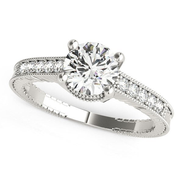 Size: 8 - 14k White Gold Round Antique Style Diamond Engagement Ring (1 1/8 cttw)