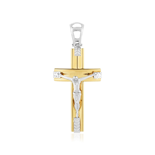 14k Two Tone Gold High Polish Diamond Cut Cross Pendant