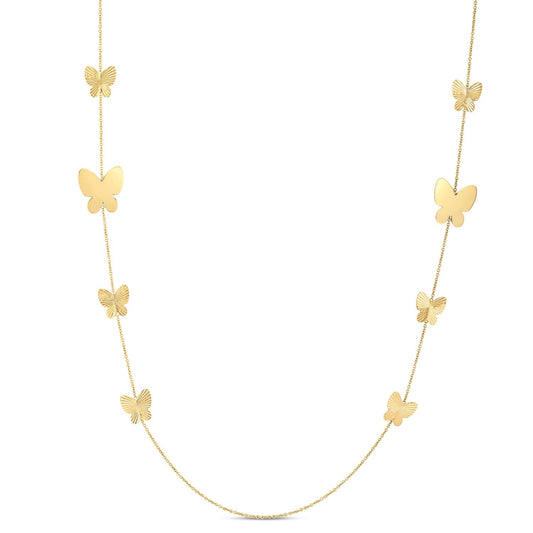 Size: 26 - 14k Yellow Gold Papillon Graduated Butterfly Necklace