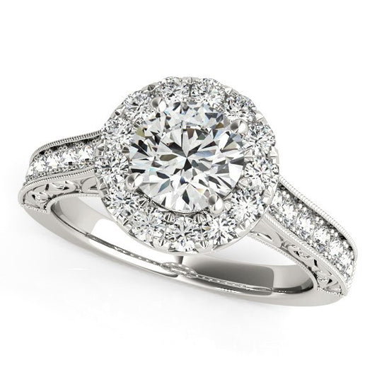 Size: 8.5 - 14k White Gold Round Diamond Engagement Ring with Stylish Shank (1 5/8 cttw)