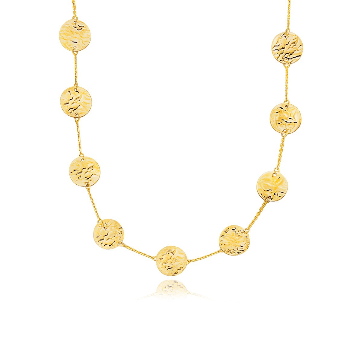 Size: 38'' - 14k Yellow Gold Textured Disc Long Layering Necklace