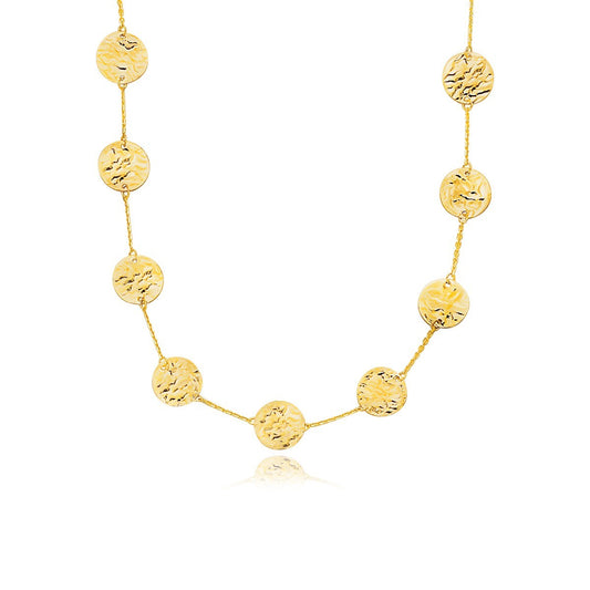 Size: 38'' - 14k Yellow Gold Textured Disc Long Layering Necklace