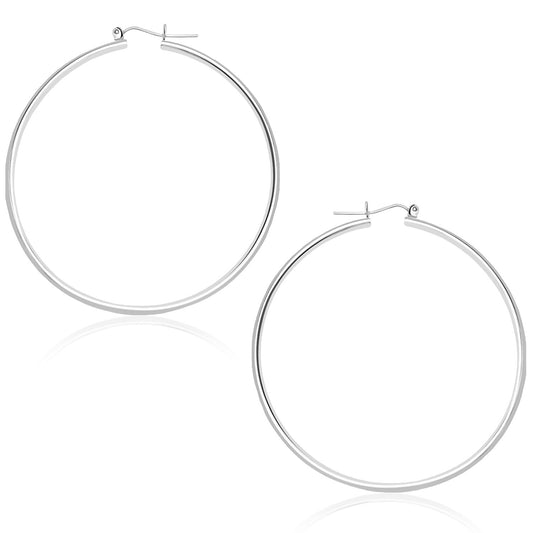 14k White Gold Polished Hoop Earrings (1.5x45mm)