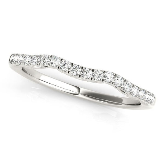 Size: 8 - 14k White Gold Wave Motif Diamond Wedding Band (1/5 cttw)