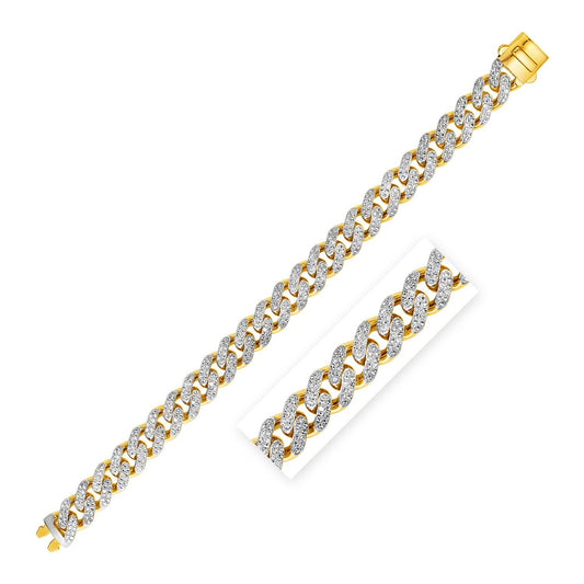 Size: 8.25'' - 14k Two Tone Gold Curb Chain Bracelet with Diamond Pave Links