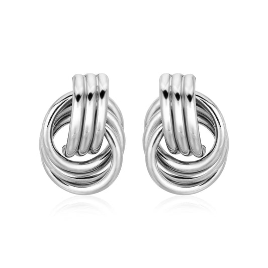 Polished Love Knot Earrings with Interlocking Rings in Sterling Silver(15mm)