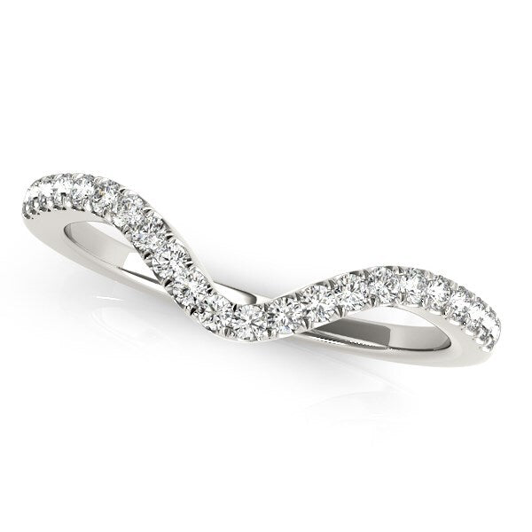 Size: 8 - 14k White Gold Wavy Design Round Diamond Wedding Ring (1/6 cttw)