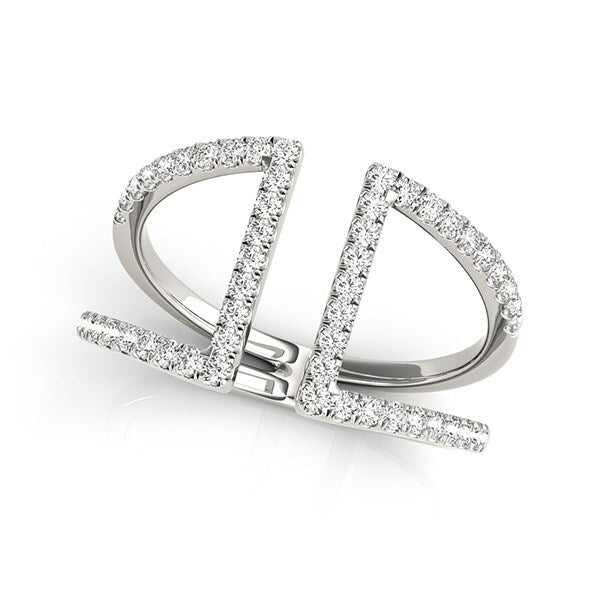 Size: 3.5 - 14k White Gold Open Style Dual Band Ring with Diamonds (1/2 cttw)