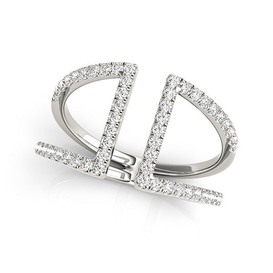 Size: 3 - 14k White Gold Open Style Dual Band Ring with Diamonds (1/2 cttw)